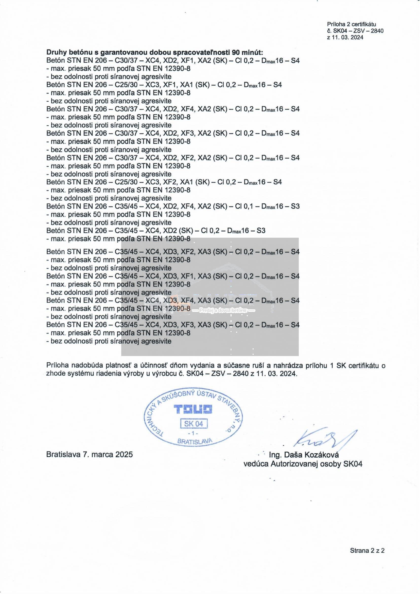 Príloha k certifikátu — strana 2